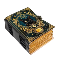 Carnet en cuir imprimé chat noir d'horreur, livre grimoire vintage, 400 pages à bords festonnés, cadeau magique pour la fête des mères et Halloween