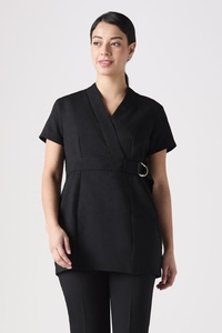Conjunto de Uniforme Médico EVERGLOW Unisex Negro con Cuello en V, Pantalones de Algodón y Spandex para Doctores, con Tecnología de Detección de Agujas y Fusión sin Costuras - Product Image 3