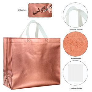 Sac fourre-tout en tissu métallisé grand format rose doré, argenté, jaune avec poignées non tissées pour les voyages - Product Image 3