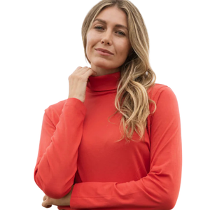<b>Women</b> Red Long Sleeve <b>Turtle</b> <b>Neck</b> <b>Top</b> 100% Luxury Organic Cotton Pre Shrunk GOTS Certified Premium Breathable Classic Fit Tee - Product Image 4