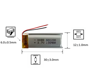 601230 Polimer Lityum Pil 2 Telli 601230-2 180mAh 3.7V MP3 Hoparlör için Yüksek Kapasiteli Şarj Edilebilir Pil - Product Image 2