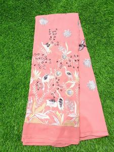 ผ้าจอร์เจตต์ลายดอกไม้ปักเลื่อม วัสดุสำหรับงานปักเลื่อมขายส่ง ใช้สำหรับทำชุดส่าหรี เลเฮนกา และอื่นๆ - Product Image 4