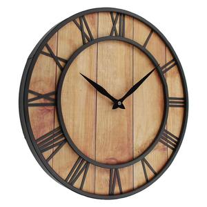 Horloge murale élégante en bois et fer la plus vendue Une pièce de déclaration pour les chambres de ferme ou à thème industriel à vendre - Product Image 1