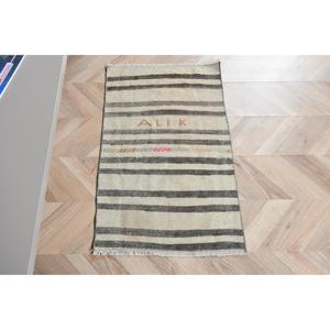 1.7x2.8 ft Rug, Turkish Vintage Rug, <b>Brown</b> White Ombr <b>Wool</b> Rug - Product Image 1