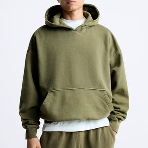 Sweat à capuche et pantalon à épaules tombantes en coton épais et délavé à l'acide Survêtements de style poche vierge pour hommes - Product Image 4