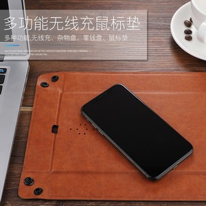 Tapis de souris avec boîte, cuir bicolore, port de charge bidirectionnel, charge rapide 15W, plateau de charge sans fil multifonction, repose-poignet, en stock - Product Image 5
