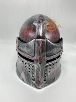 Casque de chevalier médiéval de taille adulte couvre-chef réglable de style antique et moderne avec éclaboussures de sang rouge