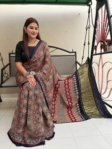 Nuevo Sari de Seda Gajji con Estampado a Mano, Elegante Pallu de Jari Chex, Sari Pesado de Estilo Lagdi, Sari de Seda Gajji Pura - Product Image 5