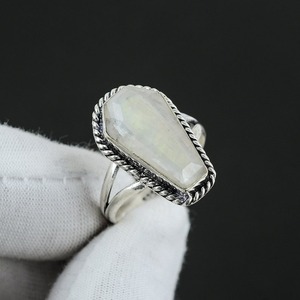 Bague classique bijoux pour femmes argent Boho Style bijoux 925 argent Sterling pierre de lune pierre précieuse à la main bague cadeau pour femme - Product Image 4