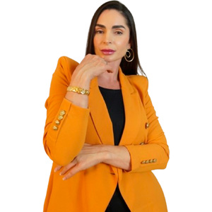 Blazer orange croisé pour femme, veste de costume tissée à manches longues, coupe ajustée pour le bureau - Product Image 1