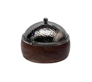 Bol rond en bois fait à la main de luxe avec marmite en verre produits de cuisine casserole de service avec couvercles - Product Image 3