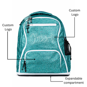 Mochila de animadora personalizada con brillantina de PU, mochila escolar brillante para niñas, mochila de práctica de animación con compartimento expandible - Product Image 1