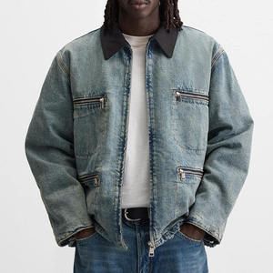 Chaqueta Vaquera Corta de Mezclilla con Logotipo Personalizado al por Mayor, Chaqueta Vaquera Informal de Algodón Grueso, Ajuste Holgado, Chaqueta Vaquera para Hombre - Product Image 4