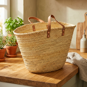 Natural <b>Baskets</b> Handmade Straw <b>Basket</b> Two Handles Minimalist Design Open Top Storage Bucket Home Decoration Art Collectible - Product Image 2