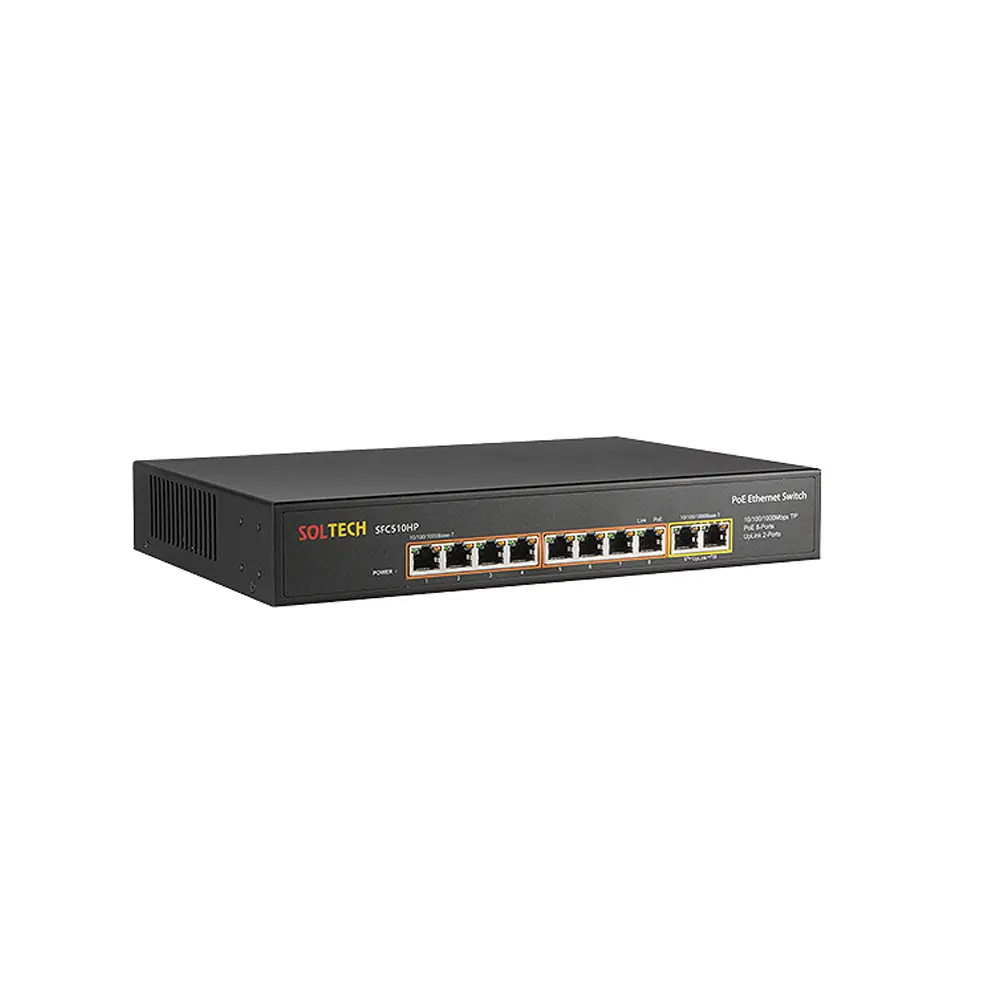 SOLTECH Unmanaged PoE Switch 10-Ports (802.3at 8-Ports) 10/100/1000Mbps TP Networking Switches SFC510HP-V3