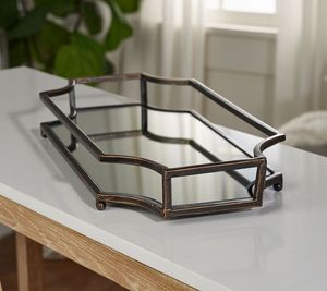 Plateau miroir à cadre métallique durable avec poignées pour un transport pratique et une esthétique décorative de qualité supérieure - Product Image 3