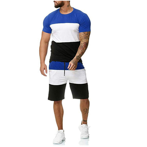 Chándal deportivo de verano de manga corta de alta calidad para hombre, conjuntos de gemelos, camiseta tejida con patrón sólido transpirable y pantalones cortos - Product Image 2