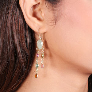 Pendientes de Plata de Ley 925 de Estilo Vintage con Turmalina/Aventurina Natural, Diseño de Piedras Preciosas, para Regalo de Joyería - Product Image 3