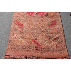Vintage Herki <b>Runner</b> Rug 2.9x12.7 ft (87x388 cm), Turkish <b>Red</b> Striped Wool Rug - Product Image 4
