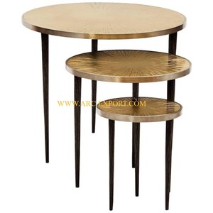 Juego de 3 patas de madera de color blanco, decoración elegante de calidad de lujo, mesas de centro de café para interiores, mesas anidadas modernas de la India - Product Image 4
