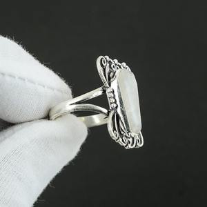 Anillo de piedras preciosas con forma de ataúd de piedra lunar arcoíris de Fuego Azul, anillo hecho a mano de Plata de Ley 925, regalo de Navidad, Año Nuevo - Product Image 3