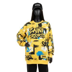 Sudadera Extra Grande para Mujer, Algodón, Poliéster, Felpa, GSM, Cálida, Amarilla, Estampado Gráfico Completo, Logotipo Personalizado, Sudaderas Transpirables para Mujer - Product Image 1