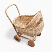 Cochecito de Mimbre Ecológico Premium No Plegable para Muñecas Bebé (6 Meses-3 Años), Regalo para Niños y Esencial para la Guardería