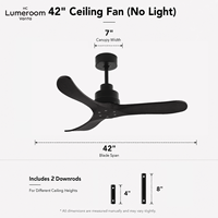 Ventilateur de plafond moderne noir de 42 pouces sans lumière, pales en bois massif, moteur DC silencieux avec télécommande, pour chambre à coucher et salon