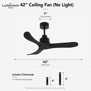 42 Inch Black Solid Wood <b>Ceiling</b> <b>Fan</b> Without Light, Reversible DC Motor <b>Ceiling</b> <b>Fan</b> with <b>Remote</b> <b>Control</b> for Bedroom Living Room - Product Image 5