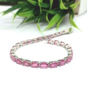 Bracelet de tennis rubis fait à la main en argent Sterling bijoux de naissance de juillet cadeau pour elle pierre précieuse rouge élégante et délicate - Product Image 5