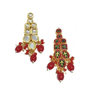 Ensemble de collier en perles ovales rouges Meenakari Kundan, bijoux fins classiques et tendance, plaqué or, pour mariage, fête, fiançailles, cadeau - Product Image 6
