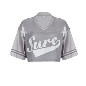 Camisa Sexy de moda para mujer, camisas casuales de manga corta de retazos de malla, Tops cortos para mujer, camiseta con letras para mujer - Product Image 1