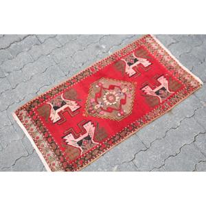 Tapis turc 1,6x3,2 pieds, tapis oriental en laine rouge brun vintage - Product Image 3