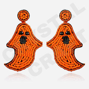 Boucles d'oreilles perlées Halloween léopard pour femmes Jour commémoratif patriotique Orange Blanc Bleu Couleur Tissu - Product Image 3