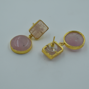 Boucles d'oreilles en laiton plaqué or avec pierre semi-précieuse plaqué or 18 carats boucles d'oreilles en quartz rose pour femmes vente en gros - Product Image 3