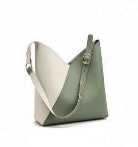 Sac fourre-tout en cuir vert olive et blanc pour femme, sac à main de créateur bicolore, motif bonbon, fermeture éclair, grand sac à main pour le travail - Product Image 5