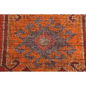 พรมวินเทจ, พรมแบบยาวขนาด 2.9x10.4 ฟุต พรมตุรกี, พรมขนสัตว์ลายดอกไม้สีแดง - Product Image 3