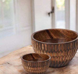 Bol à salade rond en bois antique émaillé incurvé, bol à salade en bois vintage, écologique, qualité d'exportation, premier fabricant fournisseur en Inde - Product Image 4