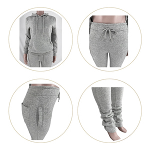 2025 Otoño Invierno chándal de algodón conjunto de 2 piezas para mujer chándal conjuntos de pantalones de dos piezas para mujer Joggers traje apilado - Product Image 4