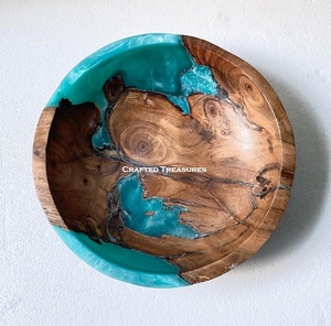 Bol réutilisable en bois et en résine de grande taille en bois d'acacia naturel pour salade de fruits et légumes de cuisine Bol à mélanger décoratif - Product Image 1