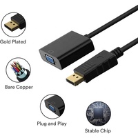 Adaptor DP ke VGA (Male-Female) untuk Konversi Video HDTV 1080P ke Monitor Laptop Komputer & Proyektor dengan Selubung PVC