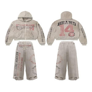 High Quality Tracksuit 2025 Screen Print Design Vintage Sun Faded Flared Sweatpants Pullover Hoodie For Winter - Product Image 1