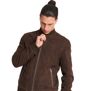 <b>Men's</b> Fashion Leather <b>Jacket</b> Long Sleeve Stand Collar Solid Color with Zipper Casual Coat for Spring Autumn - Product Image 1