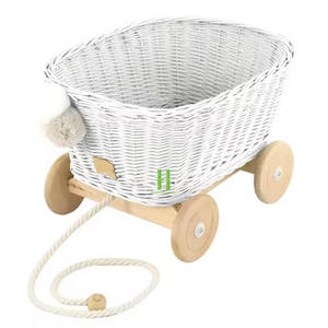 Wagon rond en rotin de style bohème rose doux pour enfants chariot de jouets multifonction écologique avec une capacité de charge de 5kg OEM ODM - Product Image 2