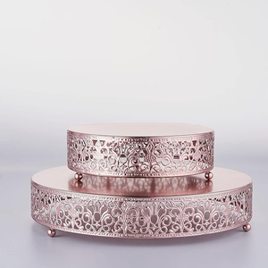 Nueva llegada de alta calidad, rubor, oro rosa, aspecto metálico brillante, encaje, soporte de pastel de boda de Metal para exhibición de postres, soporte para cupcakes - Product Image 2