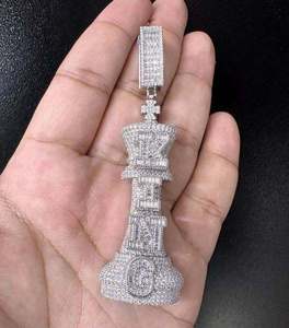 Moissanite KING Pièce d'échecs Pendentif diamant personnalisé Pendentif hip-hop en argent VVS Pendentifs fins en argent sterling 925 - Product Image 1