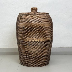 Top rated supplier wholesale <b>woven</b> storage <b>basket</b> <b>with</b> <b>lid</b> natural rattan hamper bin <b>baskets</b> - Product Image 3