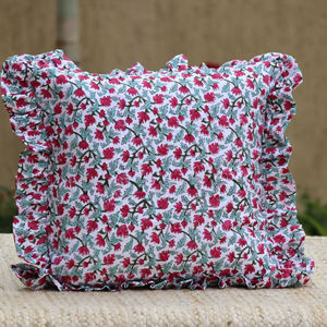 Fundas de Almohada Bohemias Hechas a Mano de Algodón, Fundas de Cojín con Estampado de Bloques Indio de Lujo, Fundas de Cojín con Volantes, Fundas de Cojín Florales Personalizables - Product Image 1