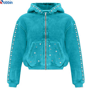Sudadera con Capucha Personalizada para Hombre, de Algodón Grueso, Estilo Urbano, con Pedrería, Cierre Extra Grande, Lavado Ácido, Estampada - Product Image 1