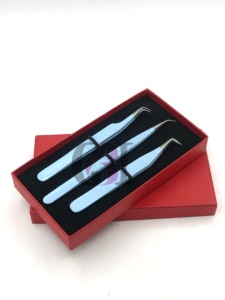 Pinzas Profesionales Nuevas, Delgadas y Rectas de 90 Grados, de Acero Inoxidable para Extensión de Pestañas, con Recubrimiento en Polvo Azul Cielo, Herramientas de Belleza GETUP - Product Image 4